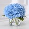 Luxury PU Fake Flowers in Vase with Faux Water, Blue Real Touch Hydrangea Artificial Flowers with Glass Vase for Office Home Dining Room Centerpiece Table Decorations